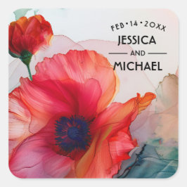 Scarlet Petal Elegance Fyrkantigt Klistermärke