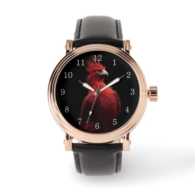 Scarlet Phoenix Sits Proudly White Numbers Armbandsur (Framsida)