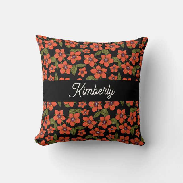 Scarlet Pimpernel Watercolor Monogram Name Kudde (Framsida)