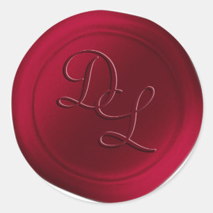 Scarlet Red 2 Brev Monogram Vax sälstift Runt Klistermärke