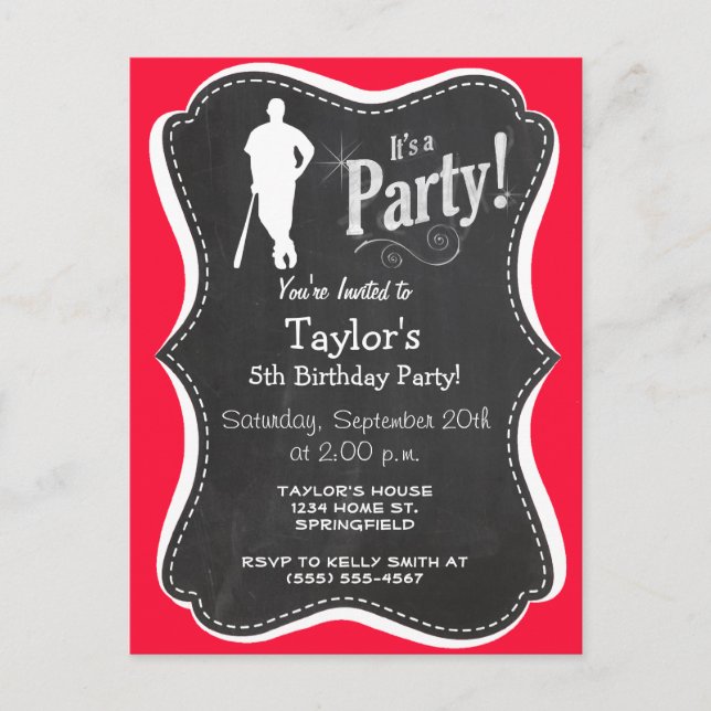 Scarlet Red Baseball; Softball Inbjudan Vykort (Framsida)