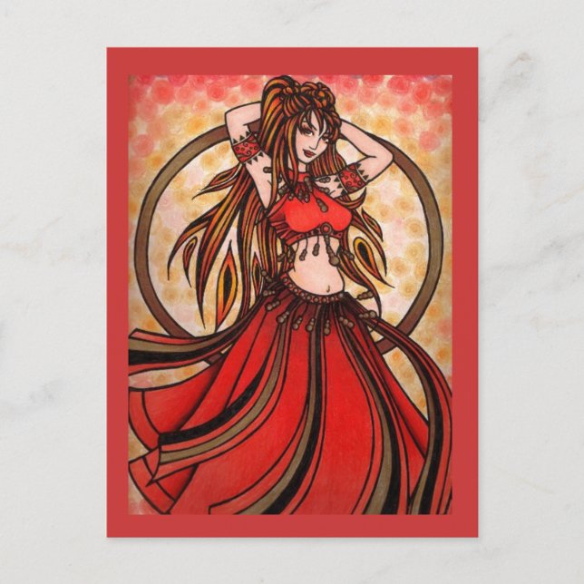 Scarlet Red Belly Dancer Postcard Helg Vykort (Framsida)