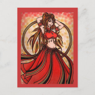 Scarlet Red Belly Dancer Postcard Vykort