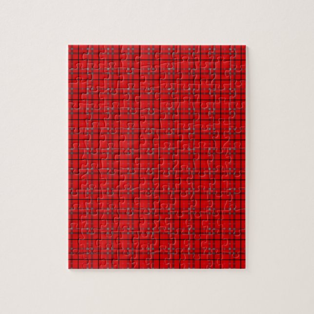 Scarlet Red Grått Black Plaid Tartan Mönster Pussel (Vertikal)