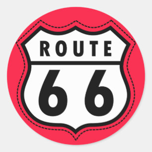 Scarlet Red Route 66-vägskylt Runt Klistermärke