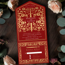 Scarlet Red Royal Medieval Sword Bröllop