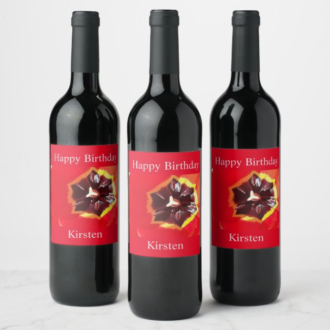 Scarlet Red Tulip Vin-etikett Vinflaska Etikett (Flaskor)