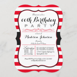 Scarlet Red & White Rand Födelsedagsfest Inbjudningar