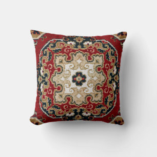 Scarlet Röd Onyx Svart Tan Orientalisk Persisk Mat Kudde