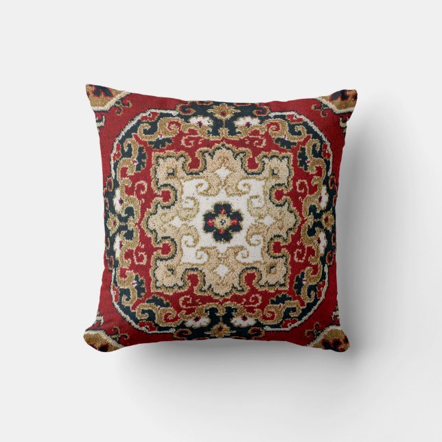 Scarlet Röd Onyx Svart Tan Orientalisk Persisk Mat Kudde (Framsida)