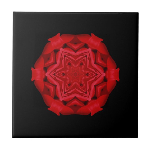 scarlet röd stjärna, svart, geometrisk bra, svart  kakelplatta (Framsidan)