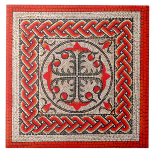 scarlet rött romersk mosaik kakelplatta