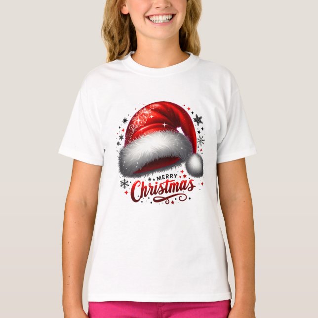 Scarlet Santa Hat Glow T Shirt (Framsida)