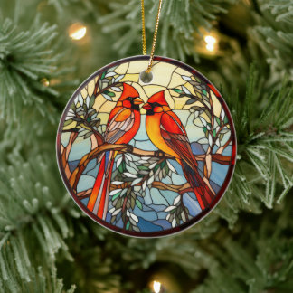 Scarlet Songbird Stached Glas Ornament