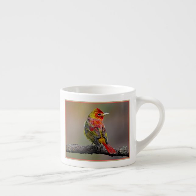 Scarlet Tanager-formning - originalfoto Espressomugg (Höger)
