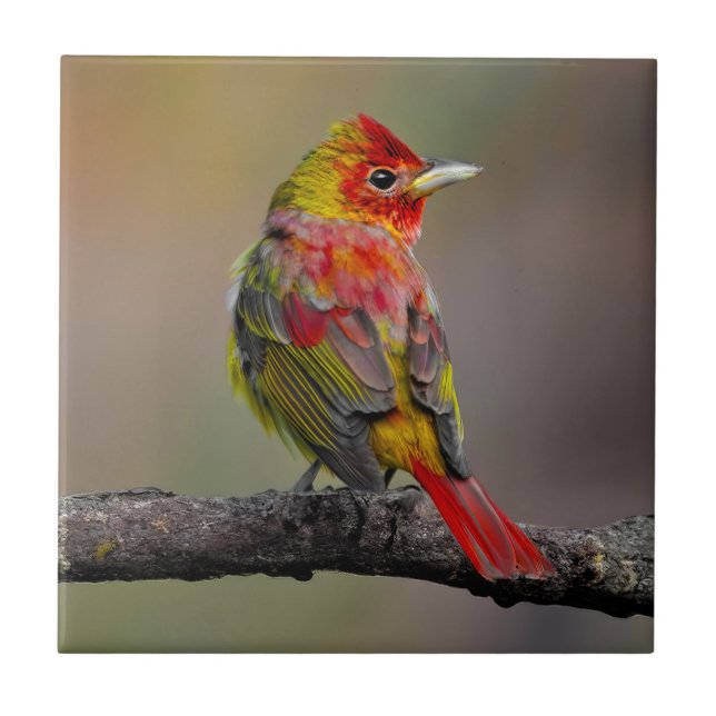 Scarlet Tanager-formning - originalfoto Kakelplatta (Framsidan)
