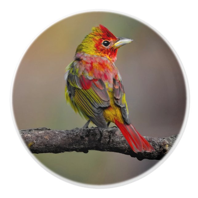 Scarlet Tanager-formning - originalfoto Knopp (Framsidan)
