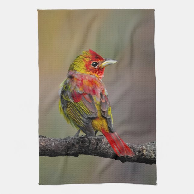 Scarlet Tanager-formning - originalfoto Kökshandduk (Vertikal)