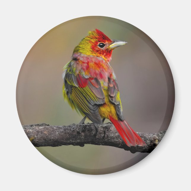 Scarlet Tanager-formning - originalfoto Magnet (Framsidan)