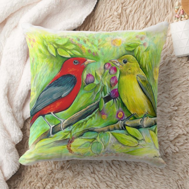 Scarlet Tanagers Bird Art Kudde (Filt)