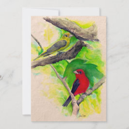 Scarlet Tanagers Birds Watercolor Tack Kort