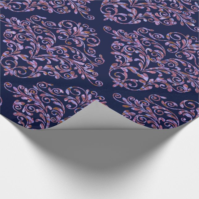 Scarletphylo Elegant Royal Bleu Damask 30 x 6' Presentpapper (Hörn)