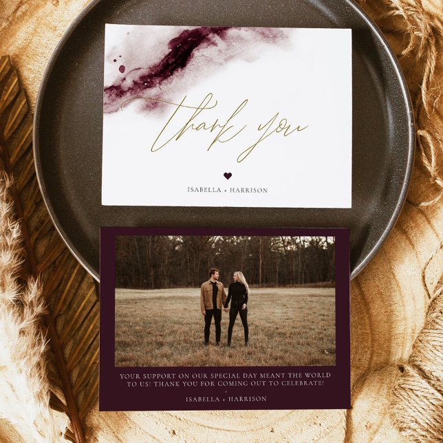 SCARLETT Boho Burgundy Watercolor - tackkort Inbjudningar (Skapare uppladdad)