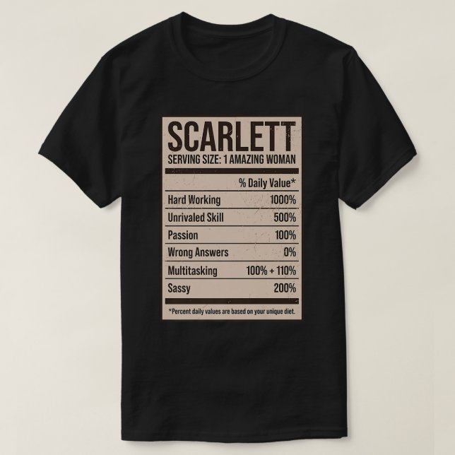 Scarlett Nutrition Facts Namn Nickname Alias Title T Shirt (Design framsida)