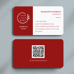 Scarlett Red White Logotyp QR Code Minimalist Mode Visitkort