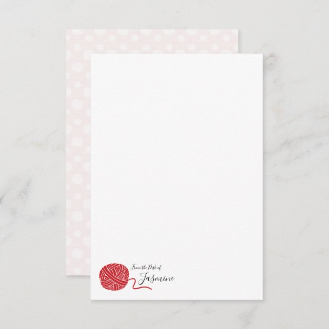 Scarlett Red Yarn Boll Note Card Anteckningskort (Fram/baksida)