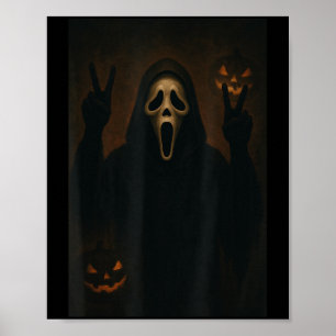 Scary Ansikte Ghost med Heart Händer Creepy Hallow Poster