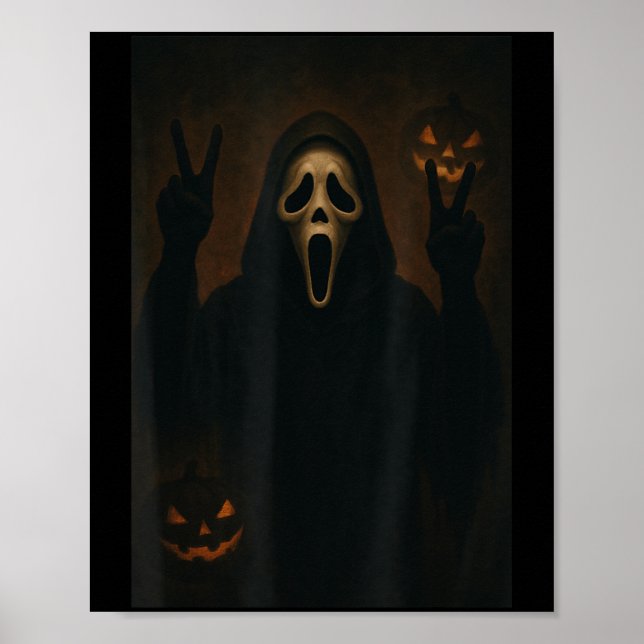 Scary Ansikte Ghost med Heart Händer Creepy Hallow Poster (Framsidan)