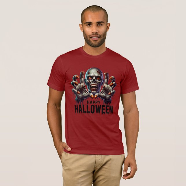 Scary Ansikte & Hand Halloween-skräckdesign T Shirt (Hel framsida)