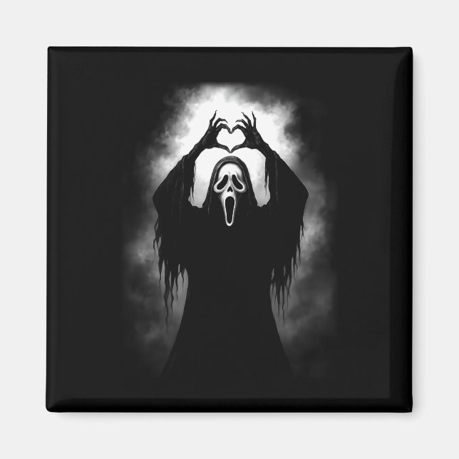 Scary Ansikte Horror Creepy Ghost Heart Händer Hal Magnet (Framsidan)