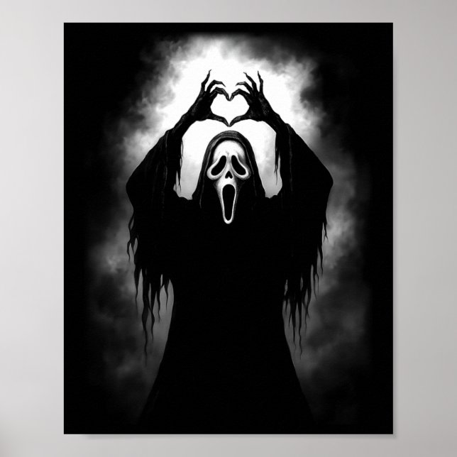 Scary Ansikte Horror Creepy Ghost Heart Händer Hal Poster (Framsidan)
