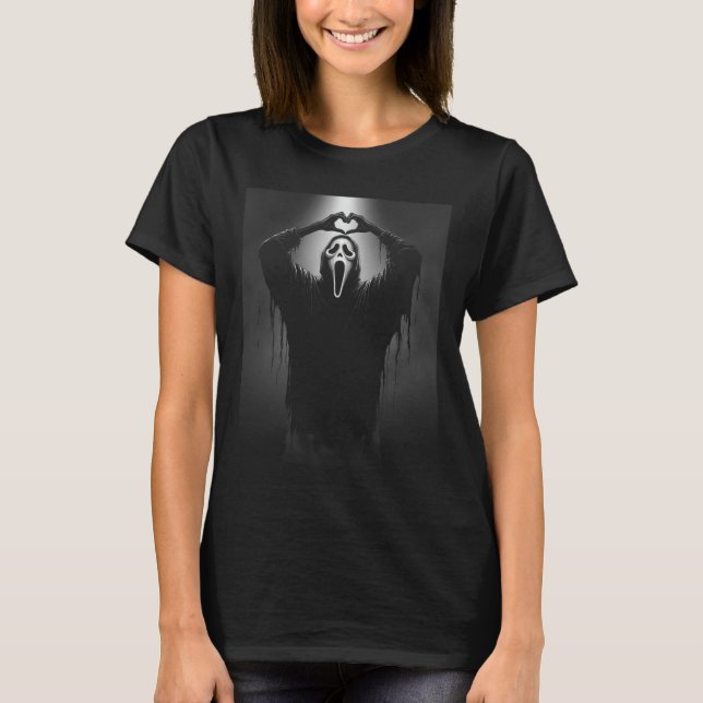 Scary Ansikte Horror Ghost Heart Händer Creepy Hal T Shirt (Framsida)