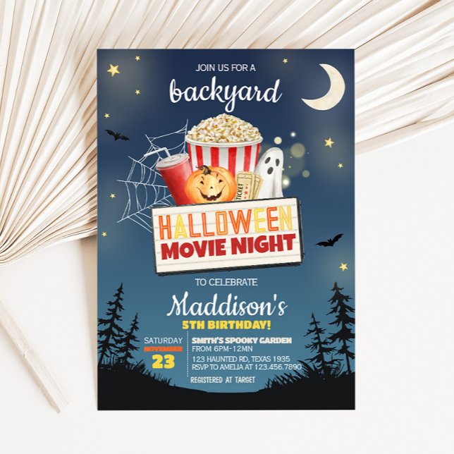 Scary Backyard Halloween Movie Natt Birthday Inbjudningar (Scary Backyard Halloween Horror Movie Night Party Invitation)