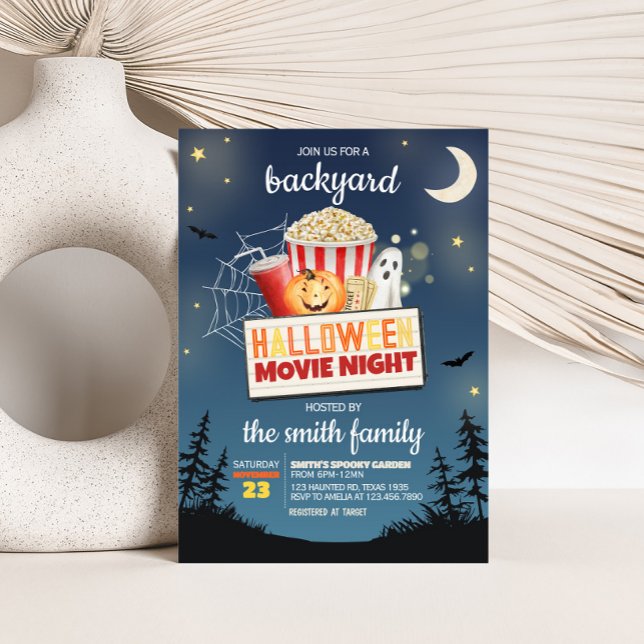 Scary Backyard Halloween Movie Night Party Inbjudningar (Scary Backyard Halloween Horror Movie Night Party Invitation)