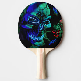 Scary Badass Neon Blue Teal Skull Namn Pingisracket