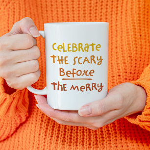 Scary before merry söt orange Halloween Kaffemugg