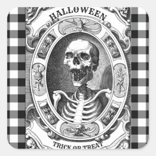 Scary Black and White Skull Skeleton Halloween Fyrkantigt Klistermärke