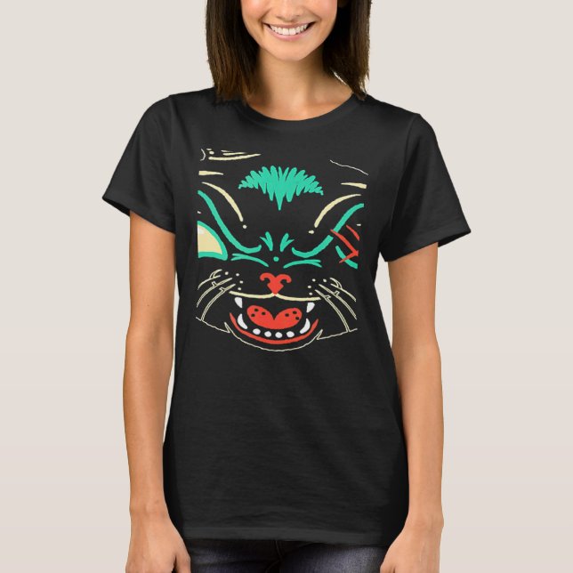Scary Black Cat Ansikte Graphic Cat Halloween T Shirt (Framsida)