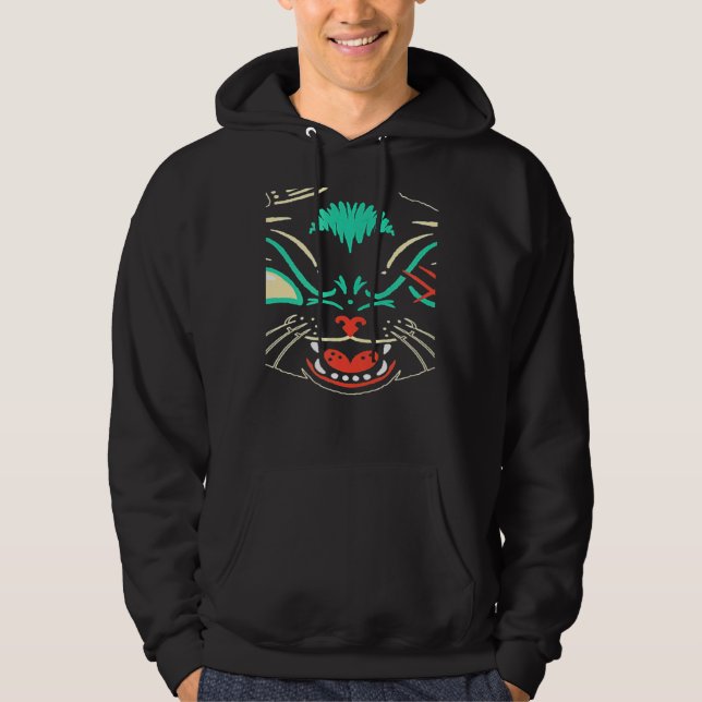 Scary Black Cat Face Graphic Cat Halloween Hoodie (Framsida)