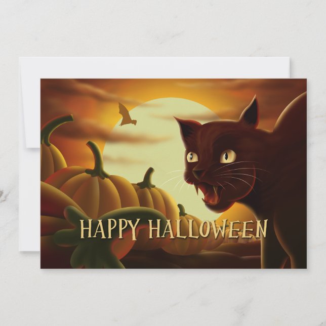 Scary Black Cat Halloween-inbjudan Inbjudningar (Framsida)