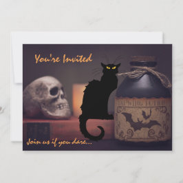 Scary Black Cat n Skull Halloween Birthday Inbjuda Inbjudningar