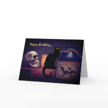Scary Black Cat och Skull Grattis på födelsedagen 