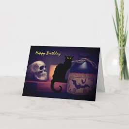 Scary Black Cat och Skull Grattis på födelsedagen Kort