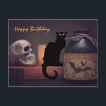 Scary Black Cat och Skull Halloween Grattis på föd Vykort<br><div class="desc">Det här Halloween-vykortet från Grattis på födelsedagen har en läskigt svart katt och läskskalle med en bild flaska. Hälsning kan ändras...  Tillbaka Hälsning ~ Önskar dig mycket Grattis på födelsedagen! Hoppas det får dig att vilja skrika. *</div>