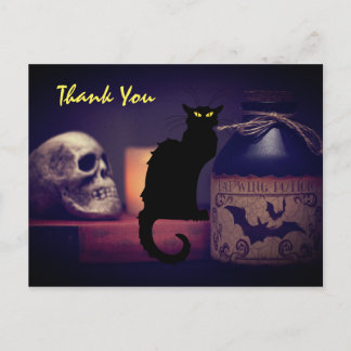 Scary Black Cat och Skull Halloween Tack Vykort