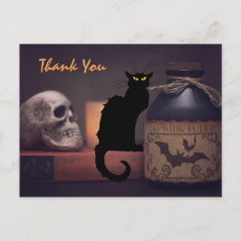 Scary Black Cat och Skull Halloween Tack Vykort
